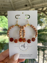 Load image into Gallery viewer, Fall Fire Agate Hoops
